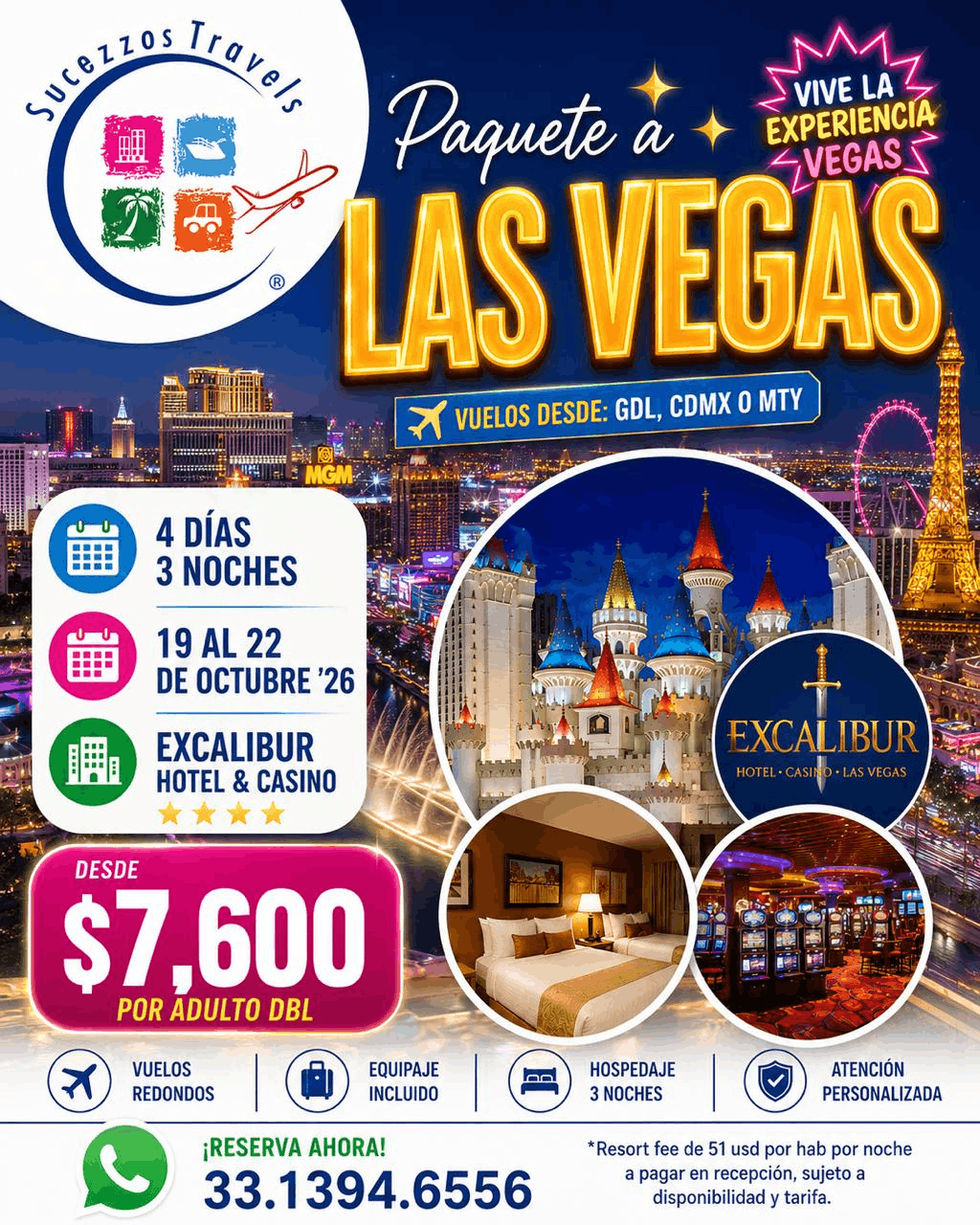 Paquete a Las Vegas — Excalibur Hotel & Casino Octubre 2026